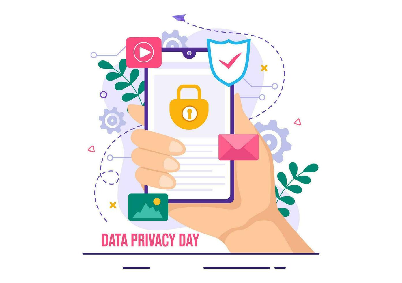 gegevens privacy dag vector illustratie Aan januari 28 met slot Aan de scherm voor schild informatie document in vlak tekenfilm achtergrond ontwerp