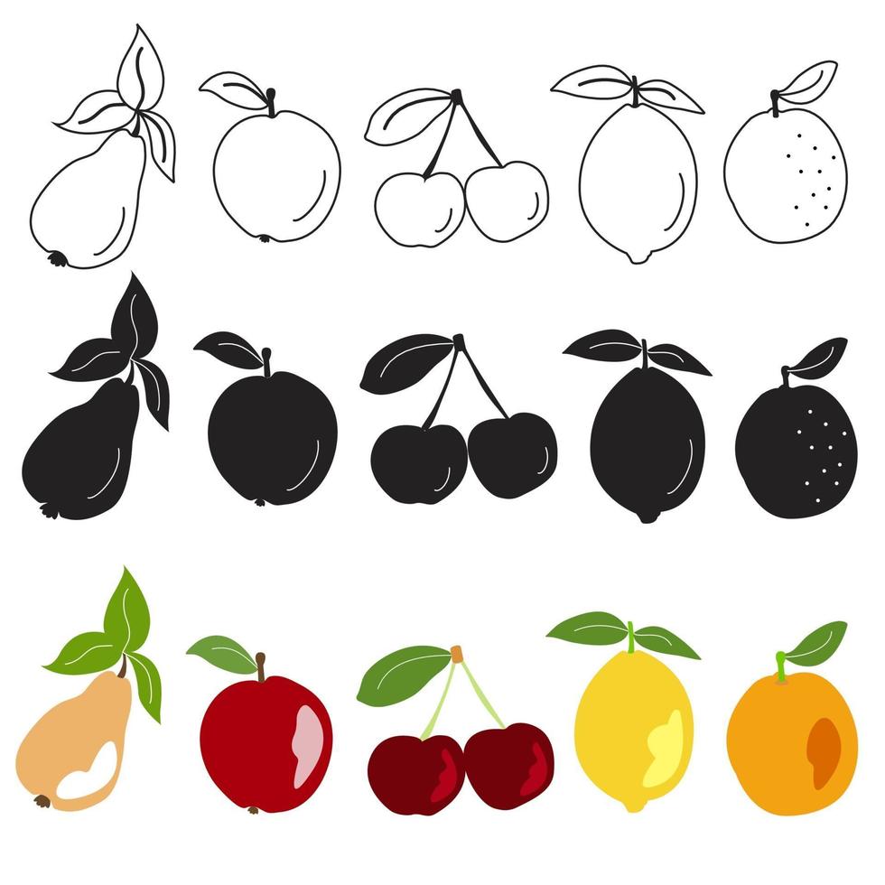 fruit getrokken iconen vector set.