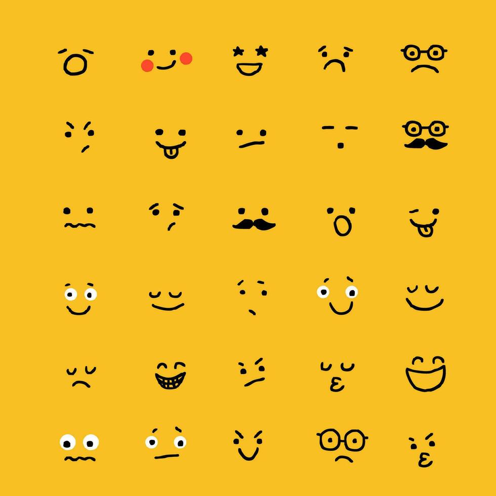 reeks van emoticons. wereld emoji dag groet kaart ontwerp sjabloon met verschillend gevoelens vector