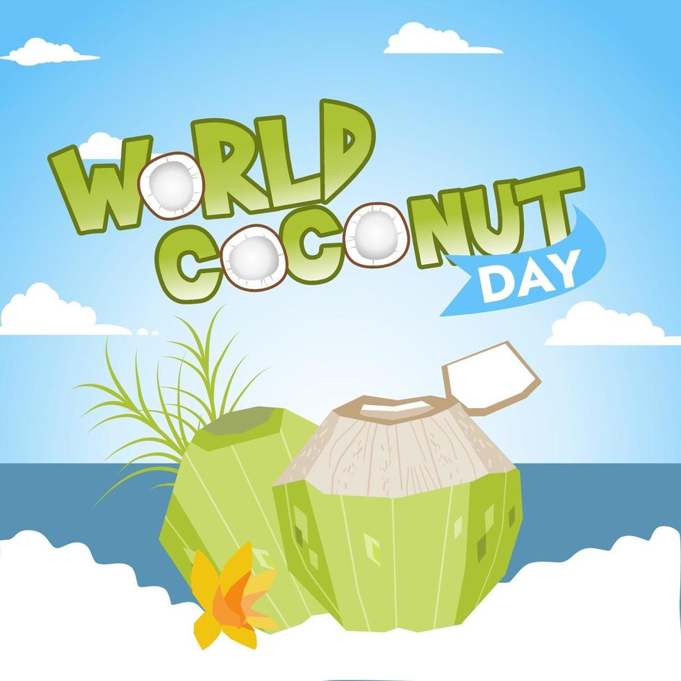 wereld kokosdag in plat ontwerp vector