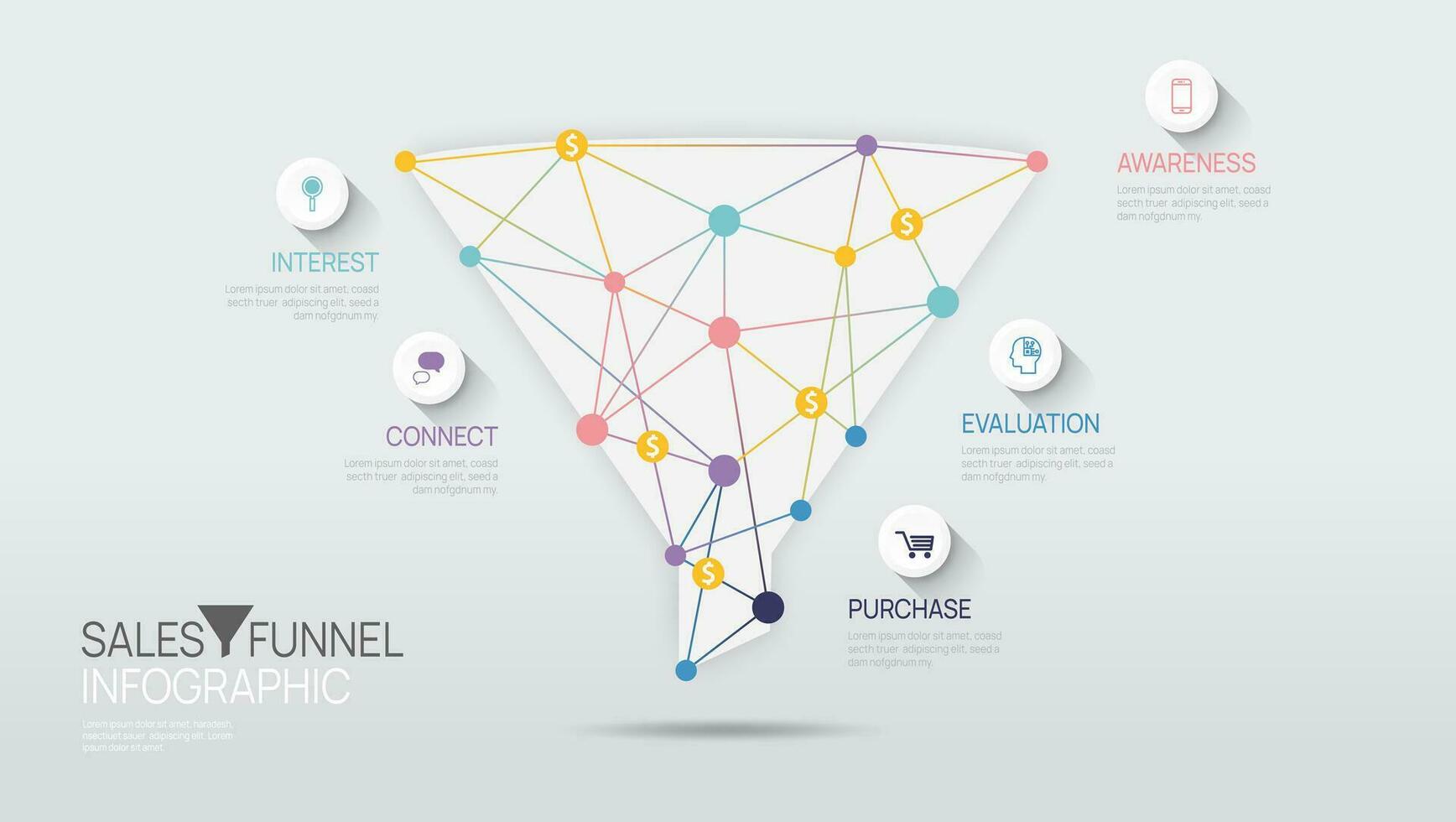 infographic verkoop trechter diagram sjabloon voor bedrijf. modern tijdlijn 5 stap niveau, digitaal afzet gegevens, presentatie vector infographics.