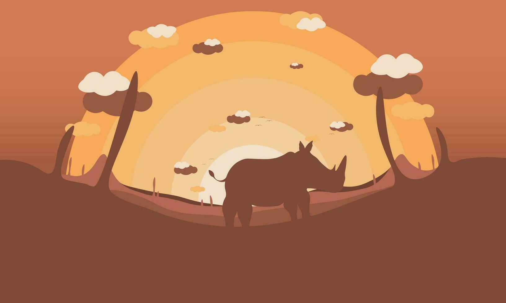 neushoorn silhouet in Afrika achtergrond vector behang, landschap illustratie ,wereld neushoorn dag