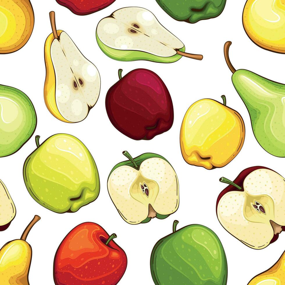 kleurrijk naadloos patroon met vers vruchten. naadloos patroon met appels en peren. voedsel patroon. fruit achtergrond. gemengd fruit patroon. keuken levendig ontwerp. kleurrijk vector illustratie