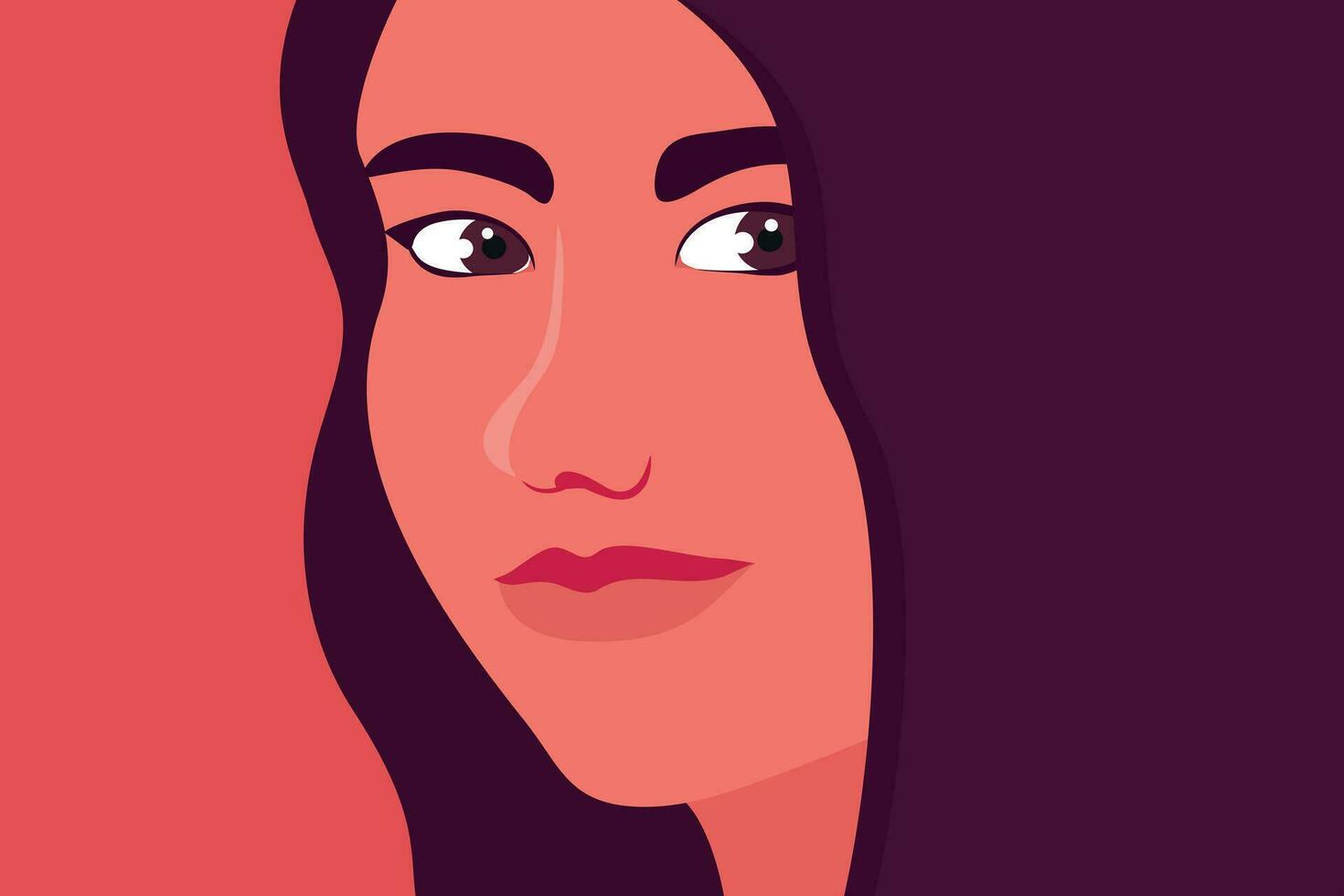 dichtbij omhoog portret van een glimlachen bruin haren meisje. vector illustratie