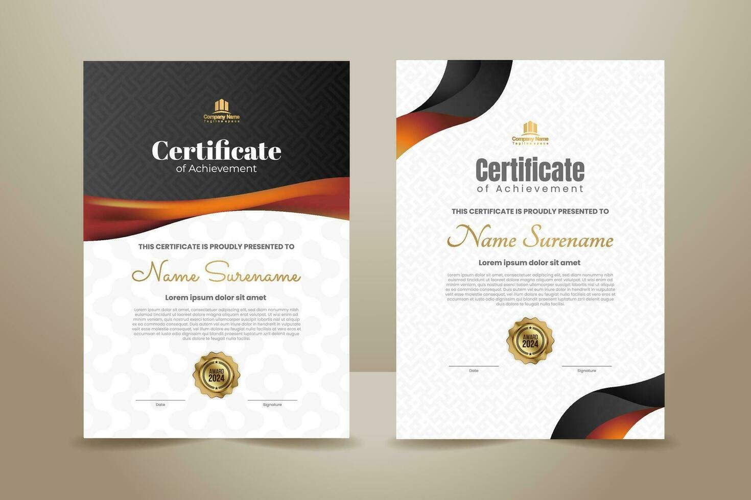 premie luxe certificaat sjabloon ontwerp met zwart en glimmend rood ornament. vector illustratie