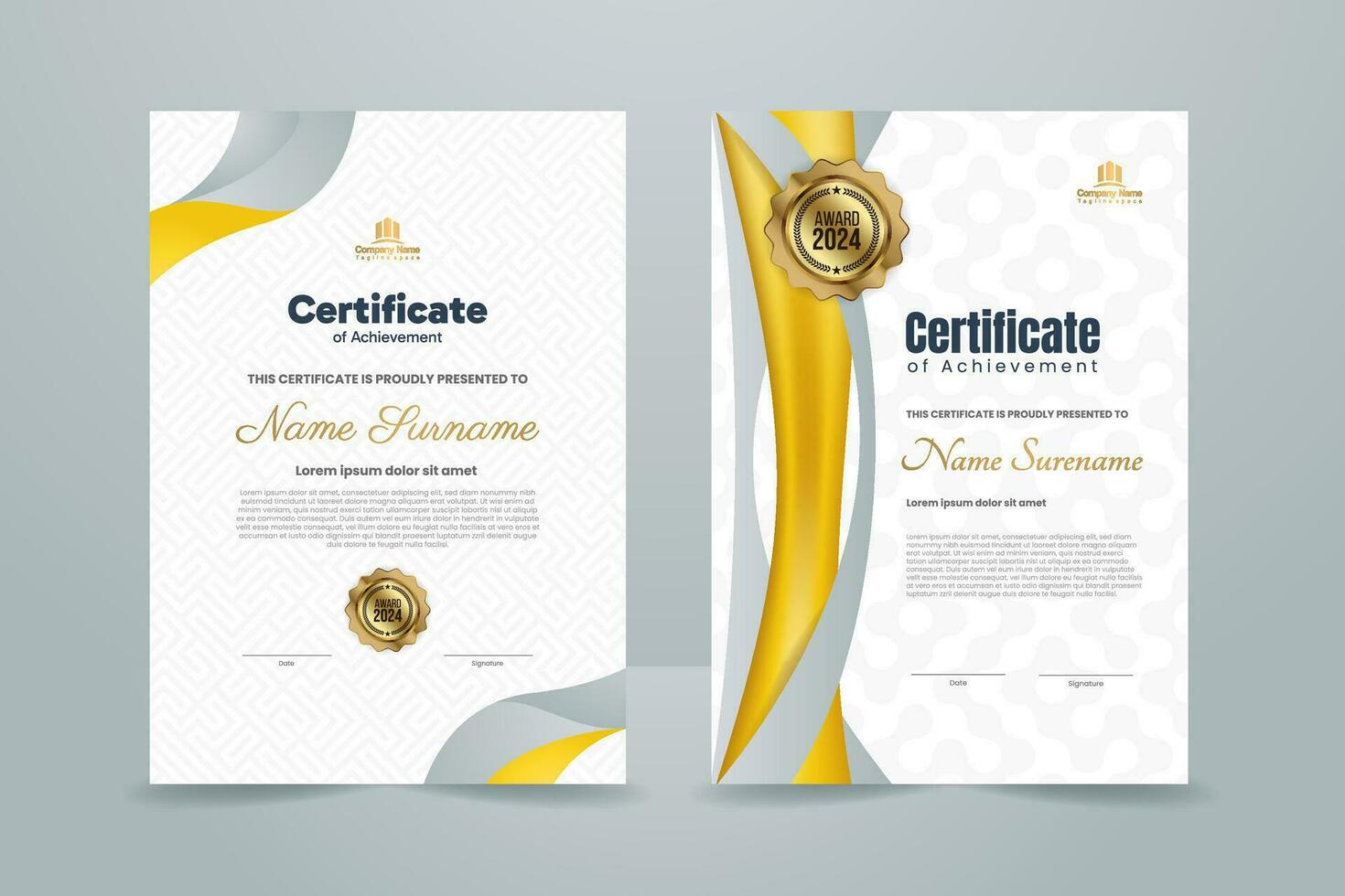 premie industrieel certificaat sjabloon ontwerp met grijs en geel ornament. vector illustratie