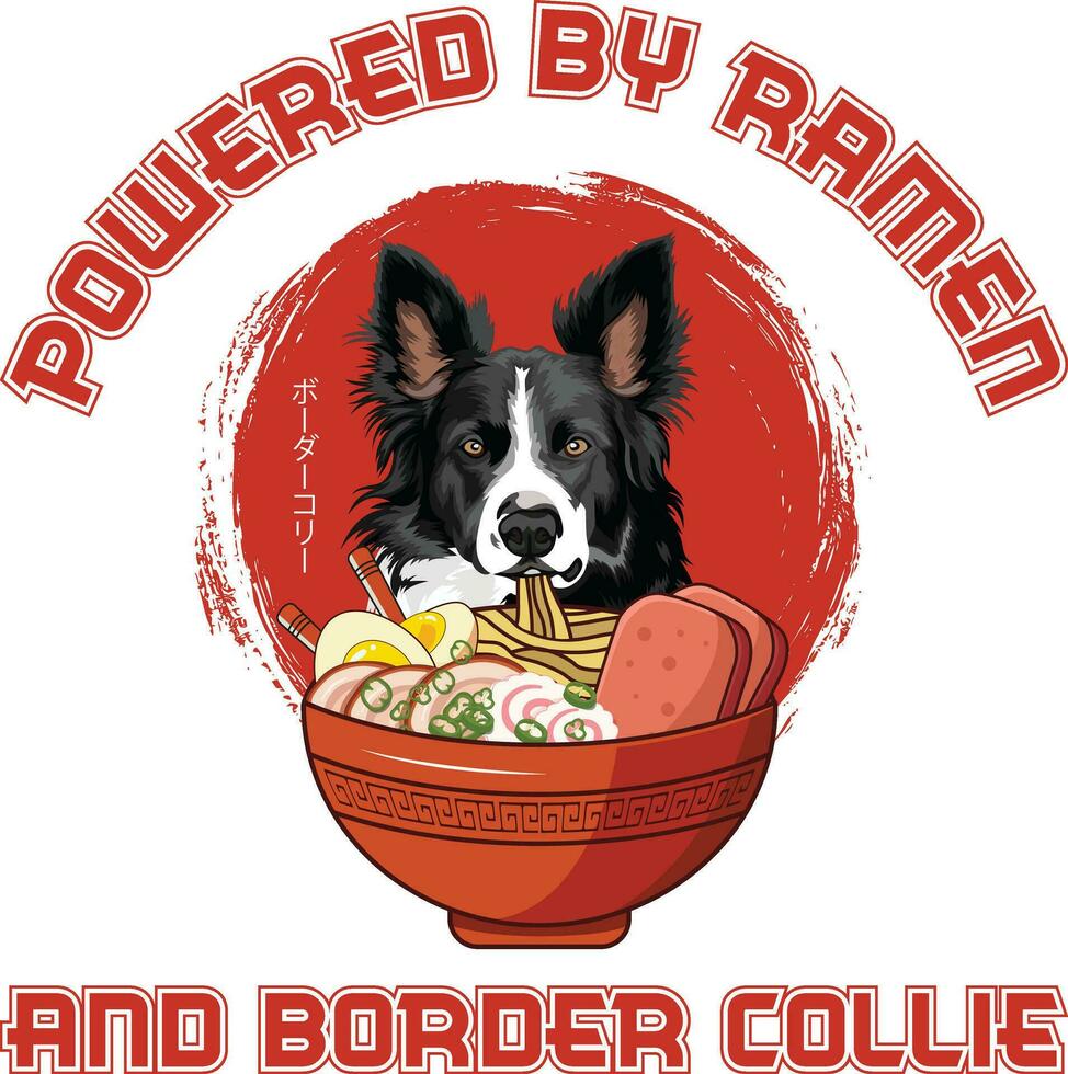 ramen sushi grens collie hond t-shirt vector