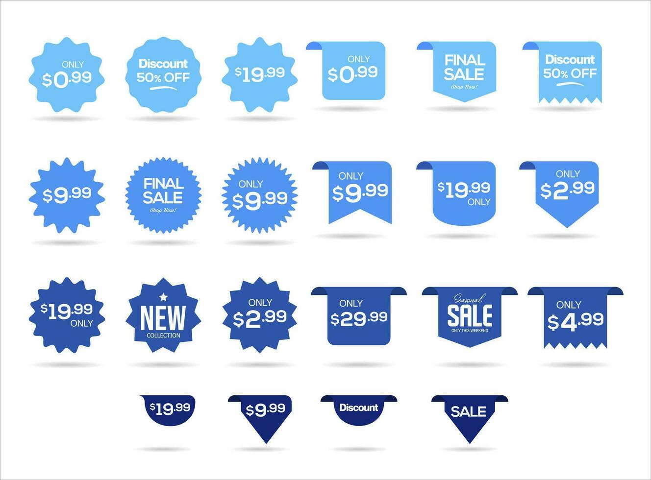 verzameling van blauw etiketten uitverkoop of korting sticker vector illustratie