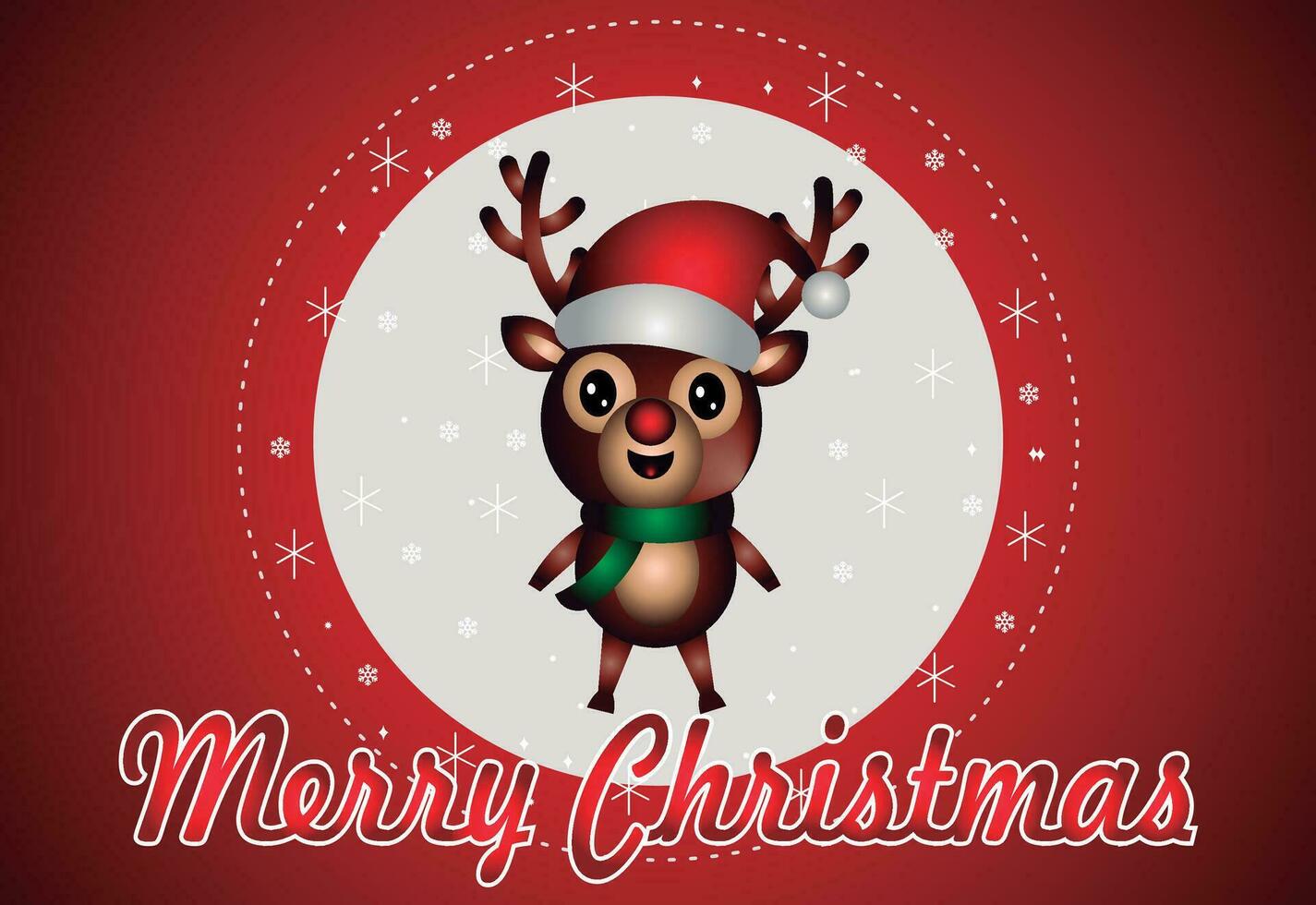 schattig Kerstmis rendier met sneeuwvlokken en vrolijk Kerstmis tekst Aan een rood achtergrond perfect voor vakantie groeten en feestelijk decoraties vector