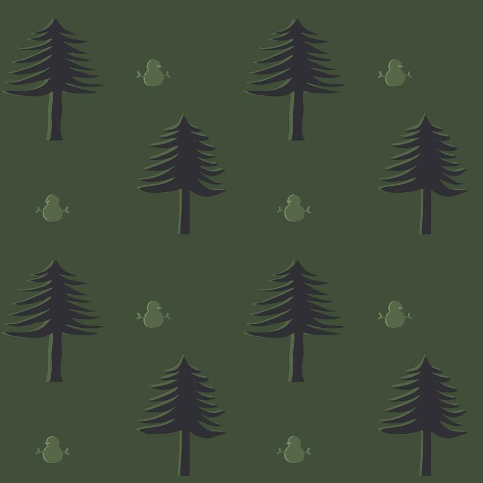 hand- getrokken Kerstmis bomen en sneeuw Mens naadloos patroon, groen achtergrond. vector