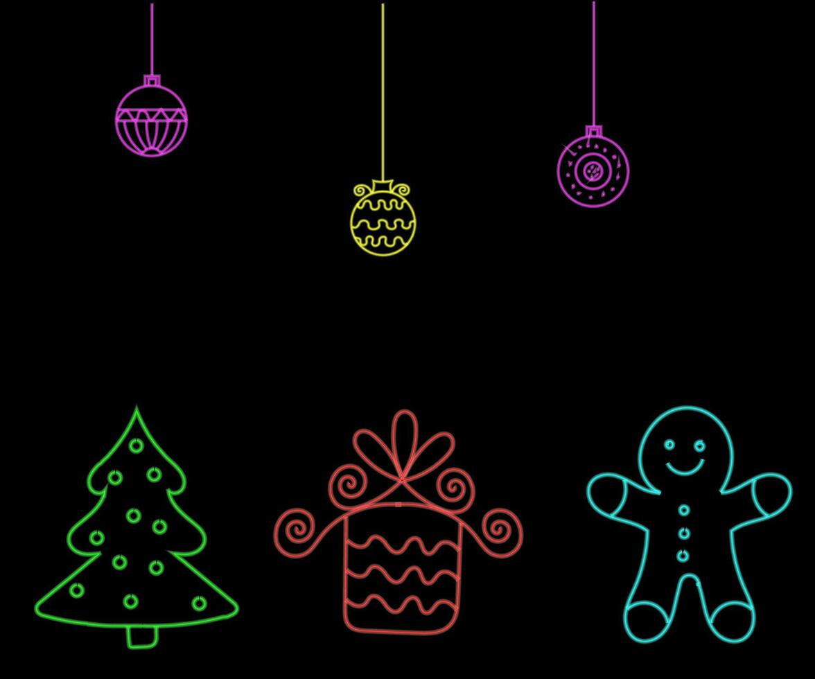 neon Kerstmis boom met ster, gloeiend icoon. neon nieuw jaar boom silhouet, schets Kerstmis boom in levendig kleuren. feestelijk Spar met neon licht. icoon set, teken, symbool voor ui. vector illustratie