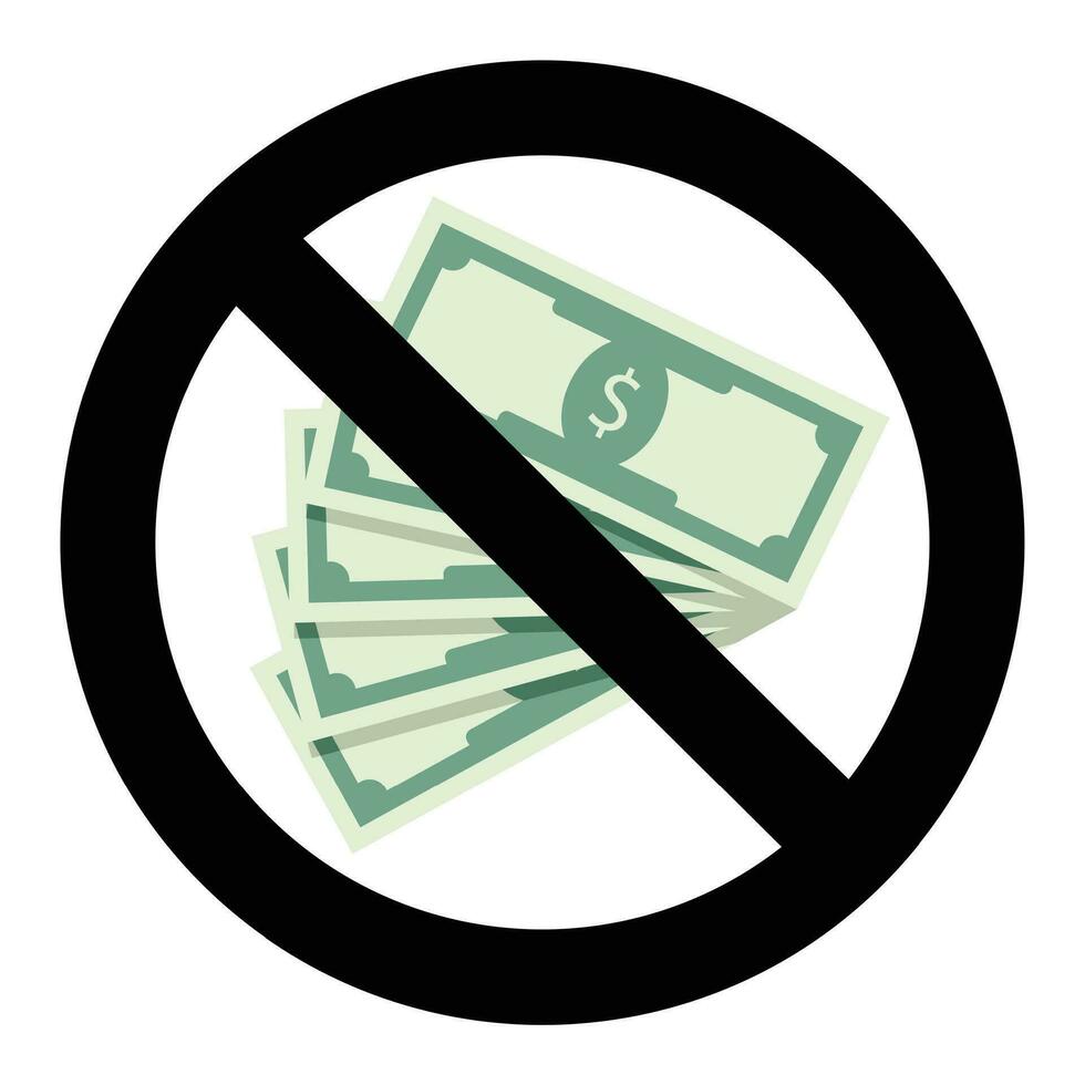 Nee omkoping symbool. onwettig bankbiljet omkopen, verbod corrupt en contant geld bankbiljetten. vector illustratie
