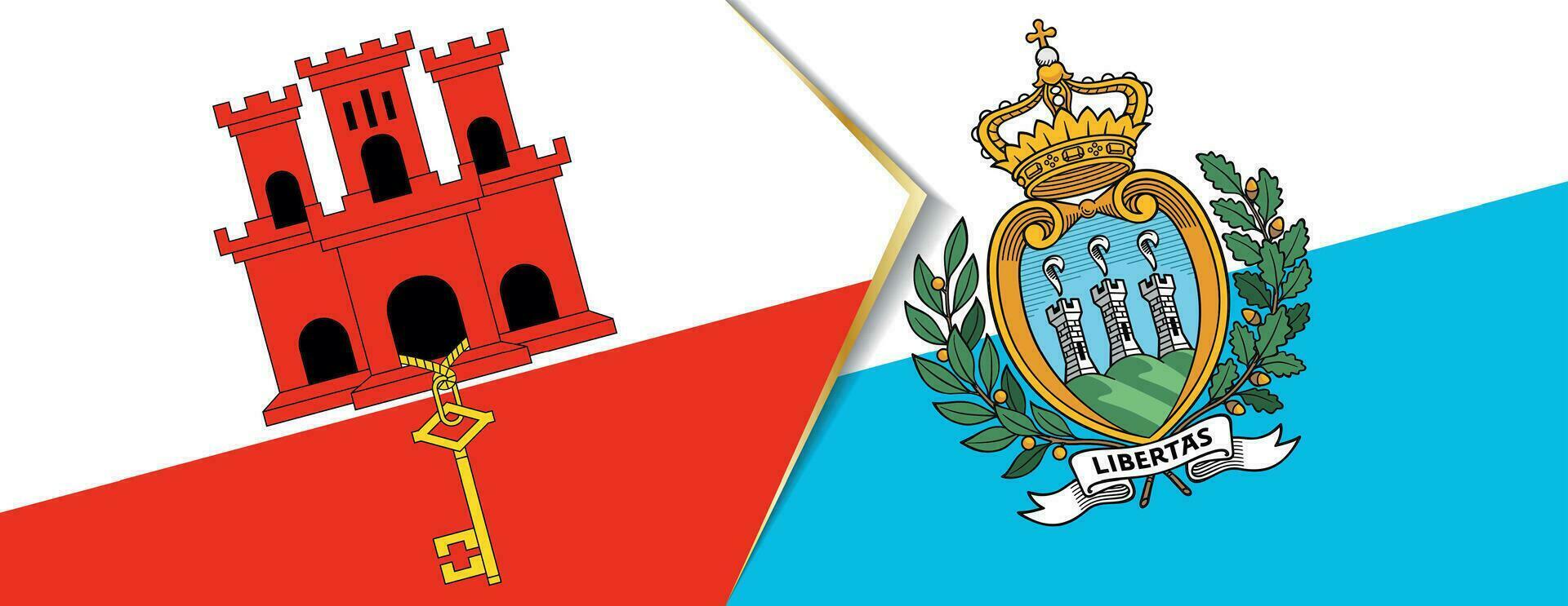 Gibraltar en san marino vlaggen, twee vector vlaggen.