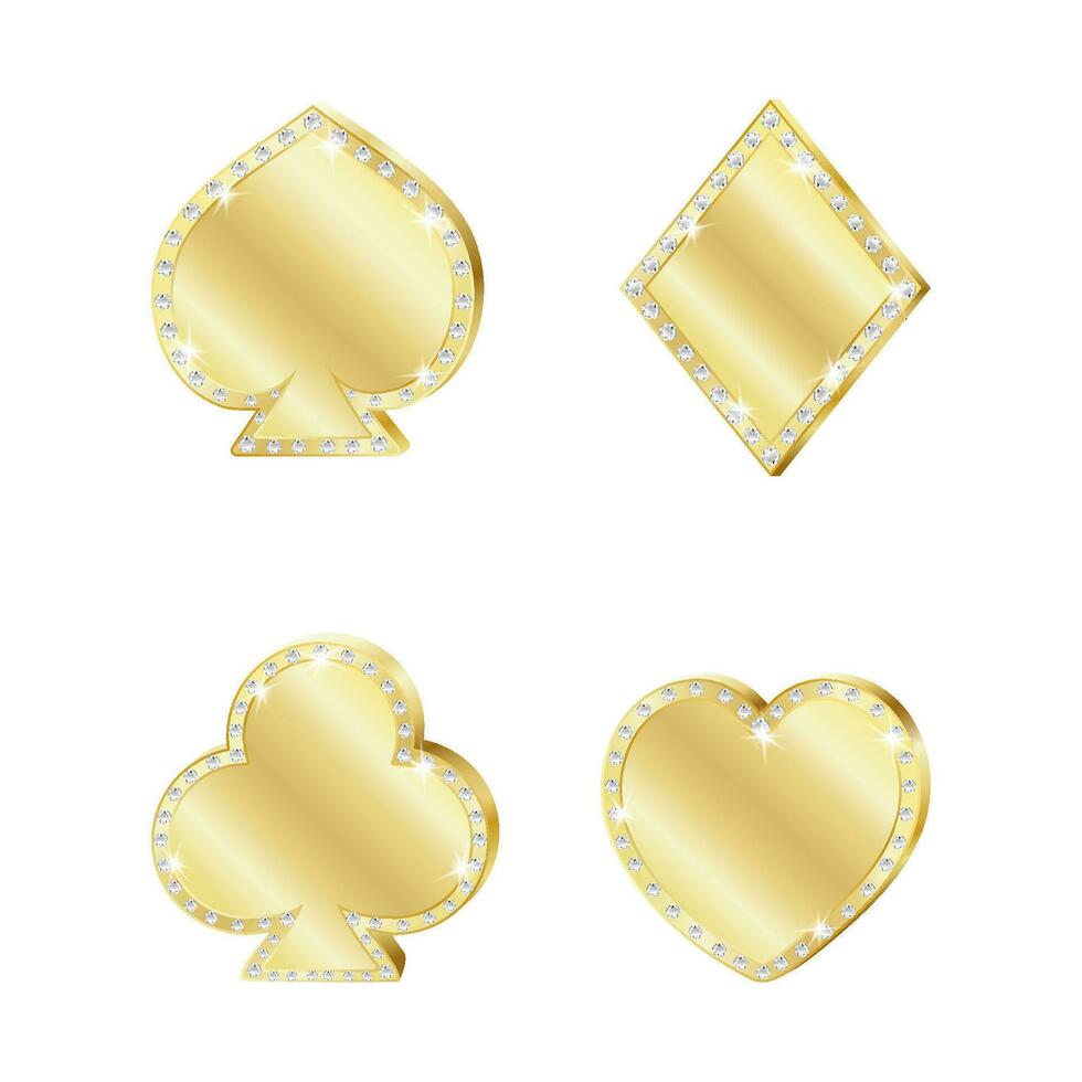 goud pakken van spelen kaarten, versierd met diamanten. harten, diamanten, Clubs, schoppen. vector illustratie
