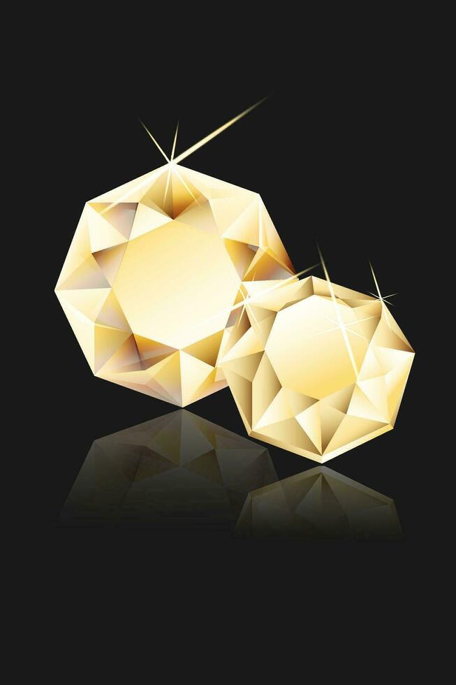 vector banier met 3d realistisch kostbaar ronde sprankelend stenen, diamant Aan zwart achtergrond met reflectie. sieraden concept. ontwerp sjabloon.