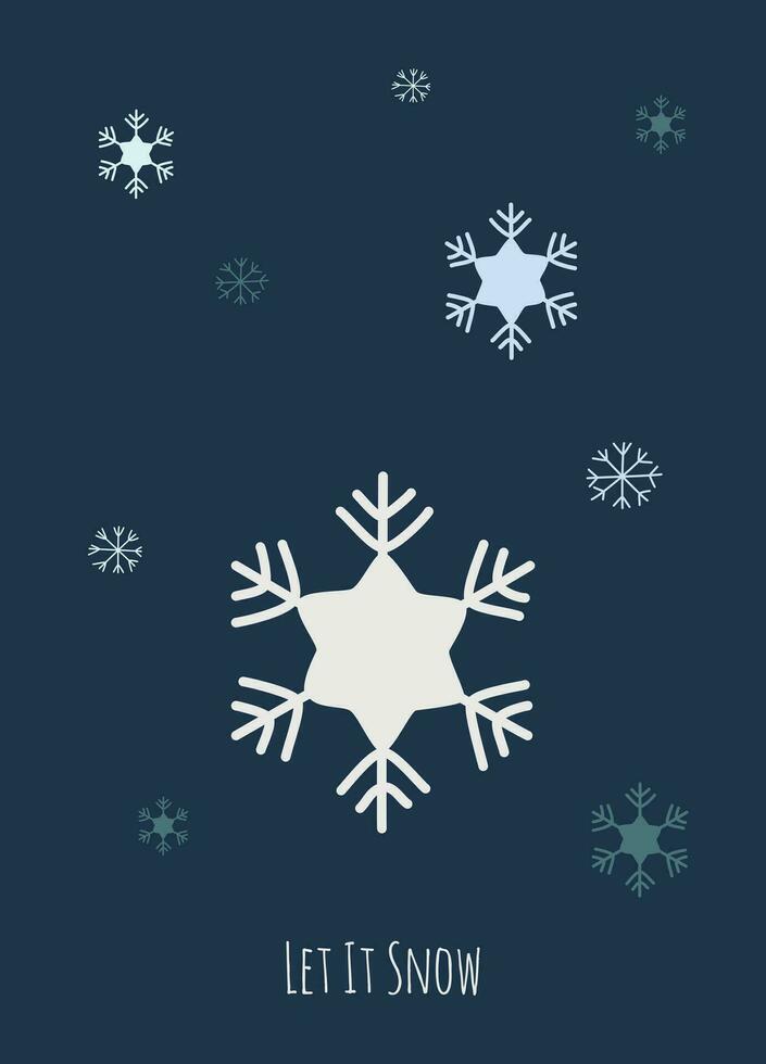 Kerstmis groet kaart met sneeuwvlokken in verschillend kleuren, blauw achtergrond en de tekst laat het sneeuw vector