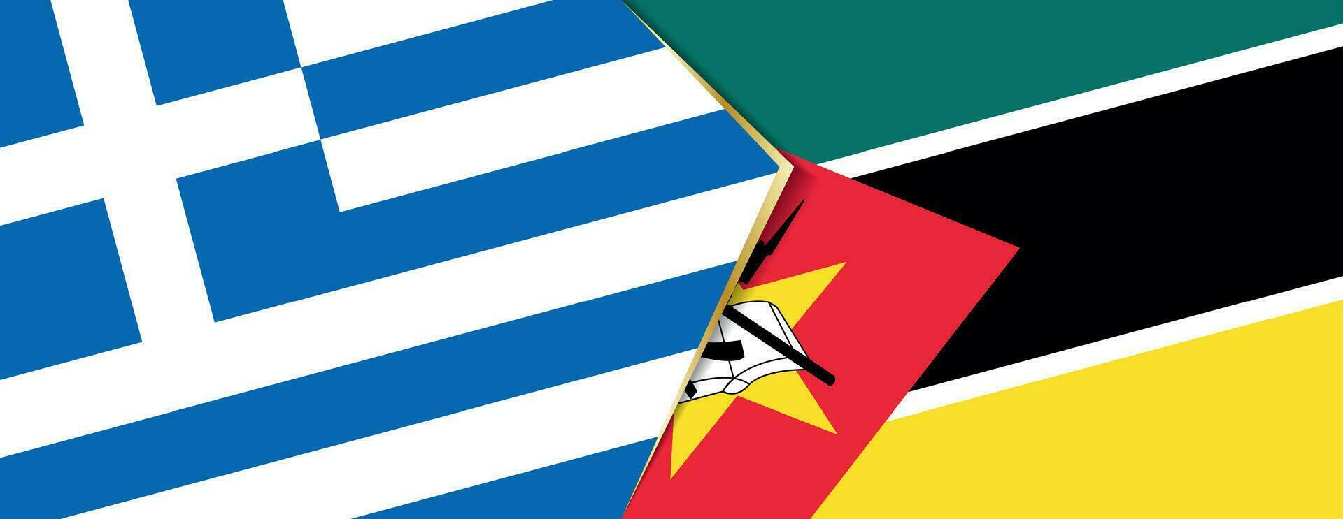 Griekenland en Mozambique vlaggen, twee vector vlaggen.