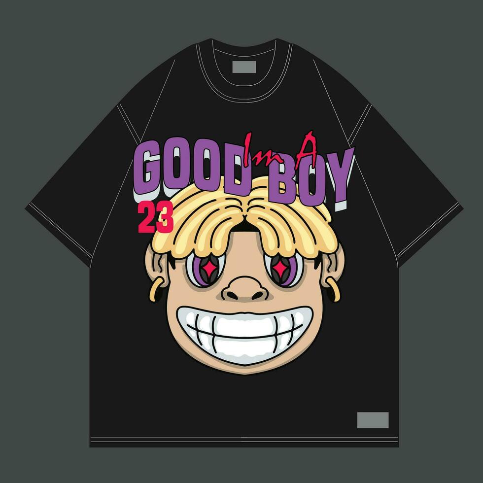 blond haar- tekenfilm karakter glimlachen voor streetwear ontwerp vector