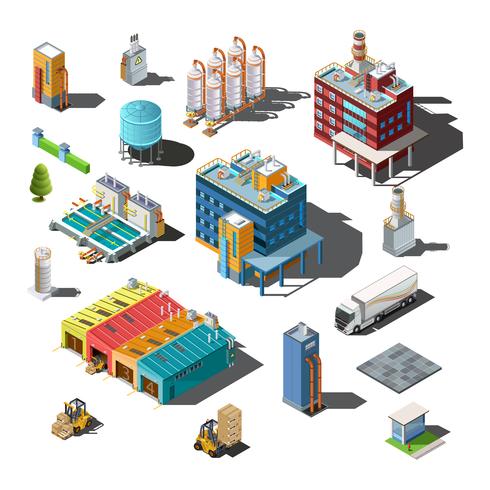 Isometrische composities van industriële onderwerpen vector