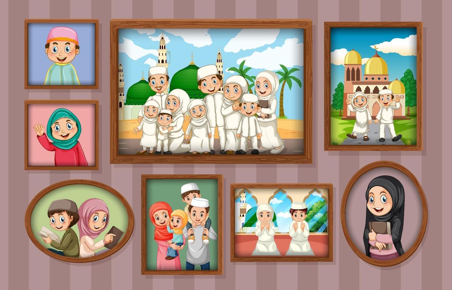 familie fotolijsten die aan de muur hangen vector