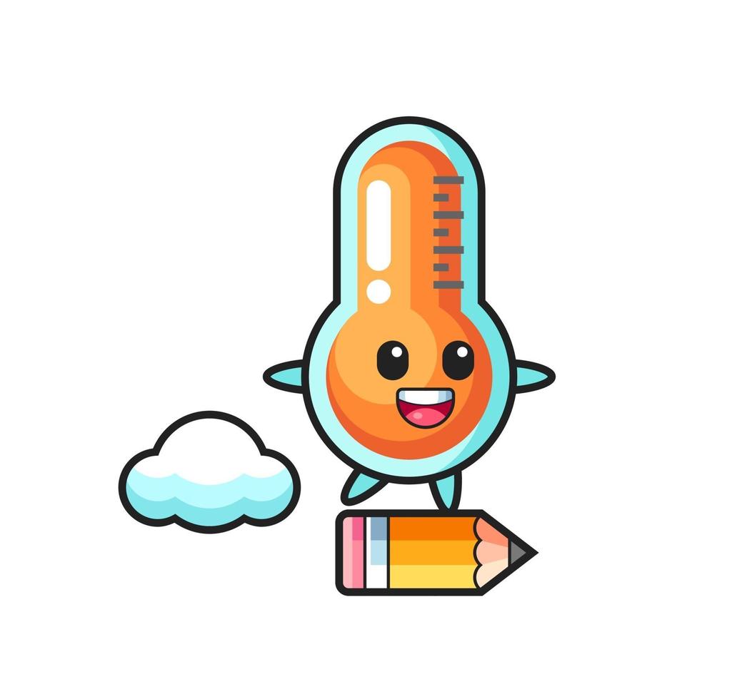 thermometer mascotte illustratie rijden op een gigantisch potlood vector