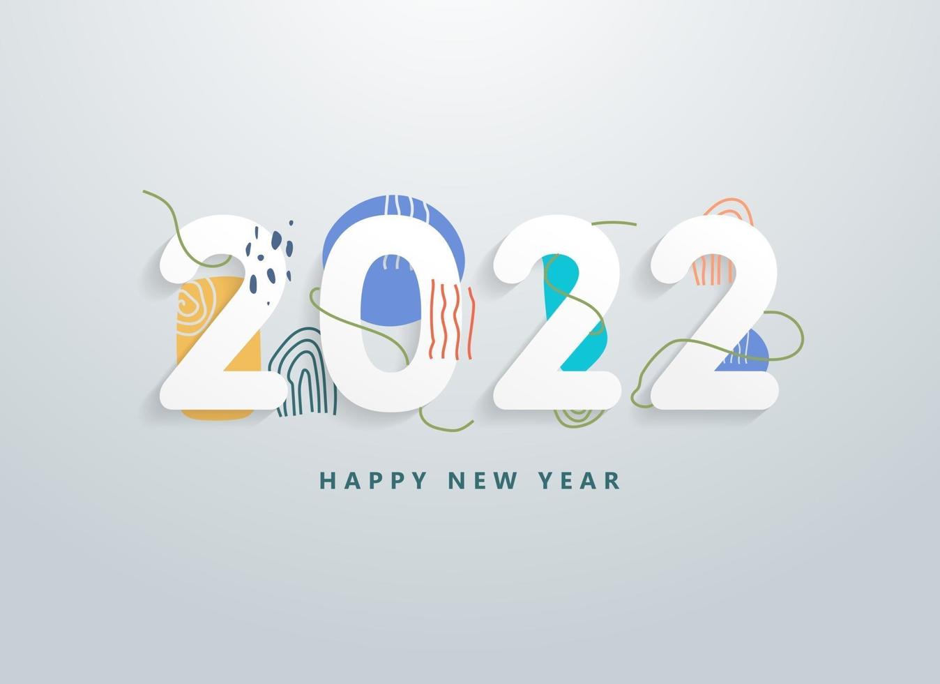 gelukkig nieuwjaar 2022 met kleurrijke abstracte lijnvorm en textuur vector