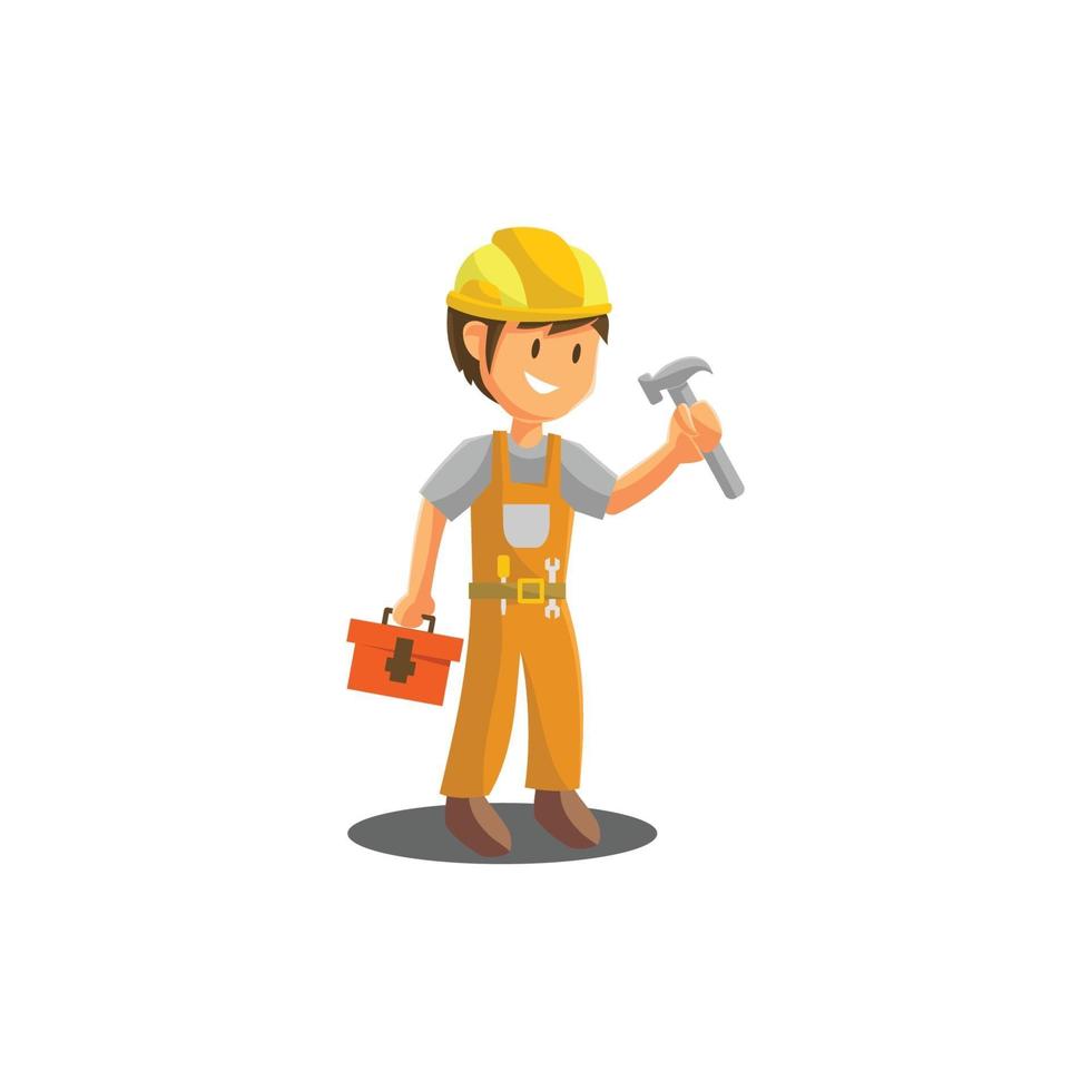 reparatie man met hamer werknemer monteur workshop mascotte illustratie vector