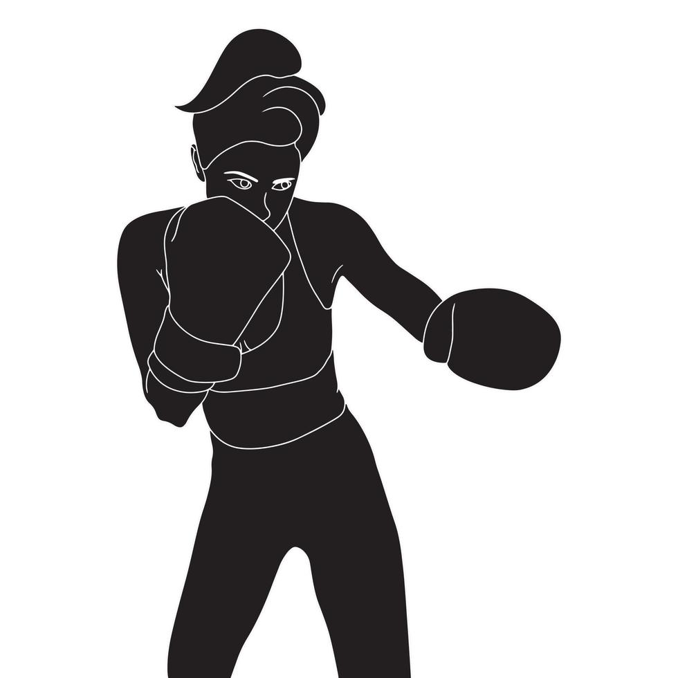 silhouette - platte vrouwelijke bokser geïllustreerd op een witte achtergrond. vector
