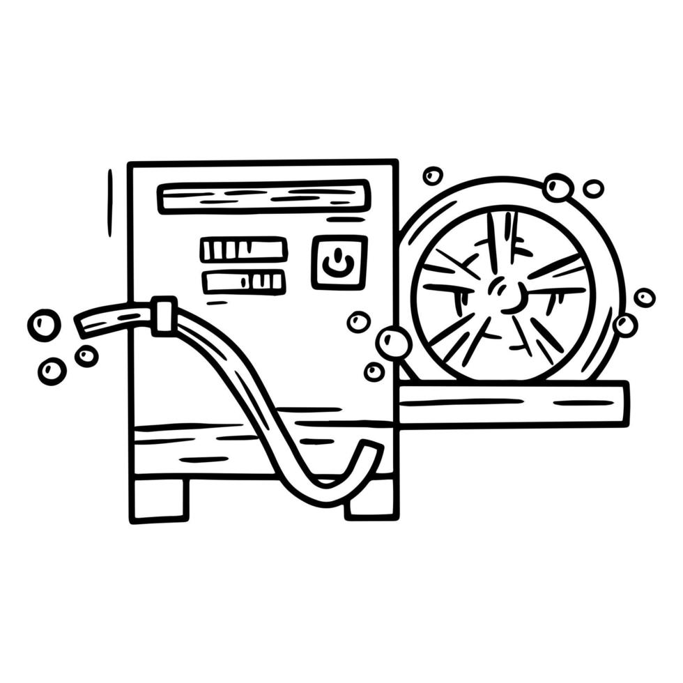 automatische autobandenwasser met slang, lineair pictogram vector