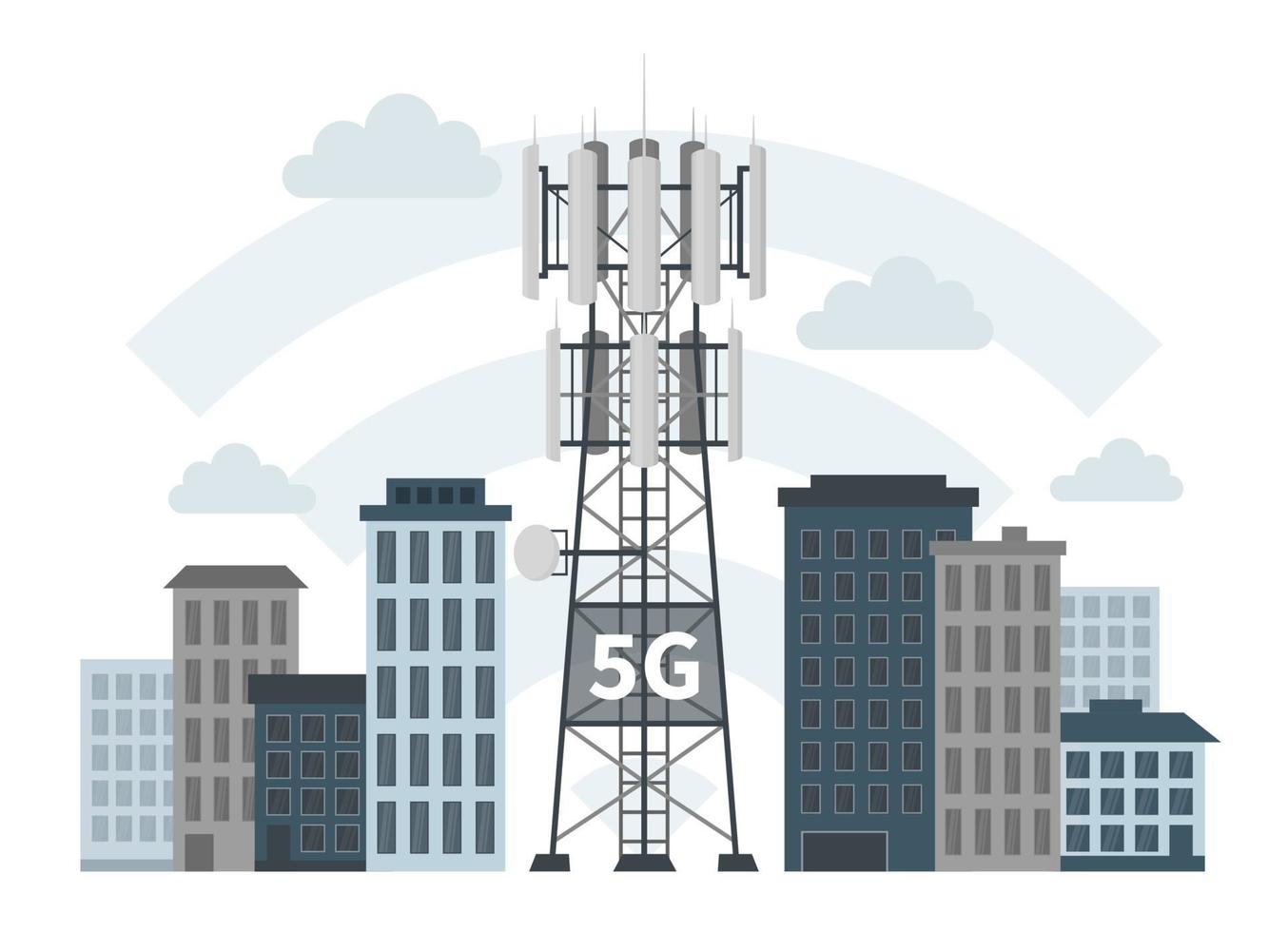 5g mast-basisstations in innovatieve slimme stad vector