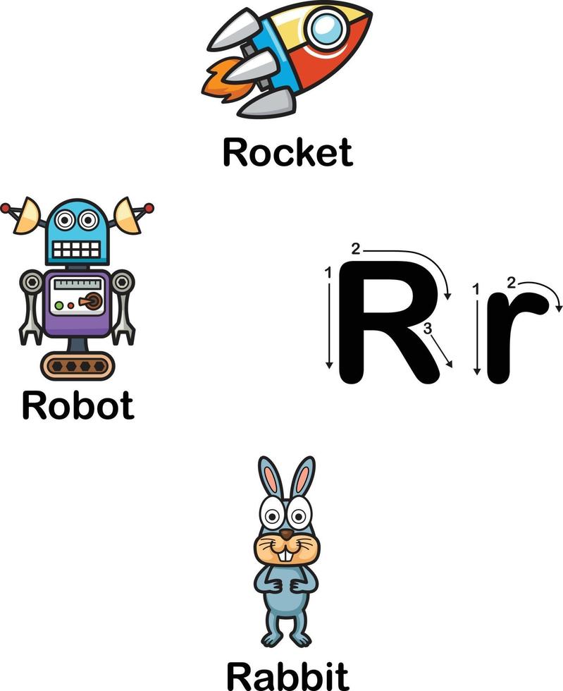 alfabet letter r-raket, robot, konijn illustratie vector