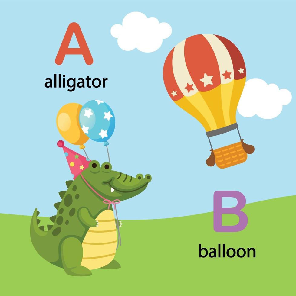 illustratie geïsoleerde alfabet letter a-alligator, b-ballon vector