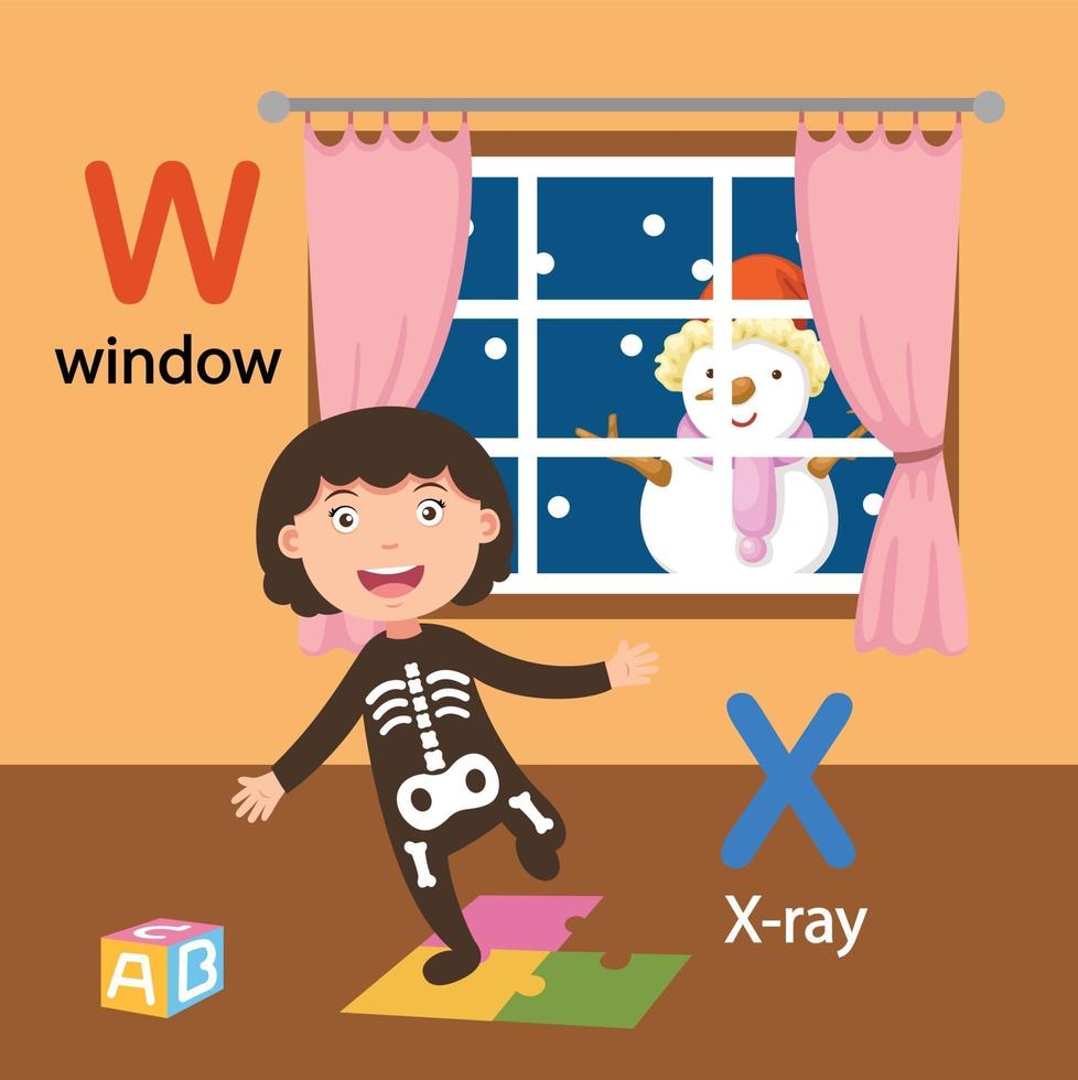 alfabet letter w-venster xx-ray vector