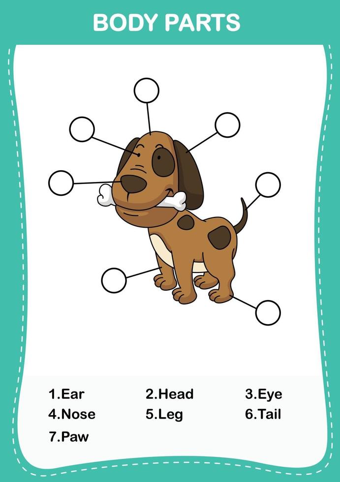 hondenwoordenschat deel van het lichaam, schrijf het juiste aantal lichaamsdelen vector