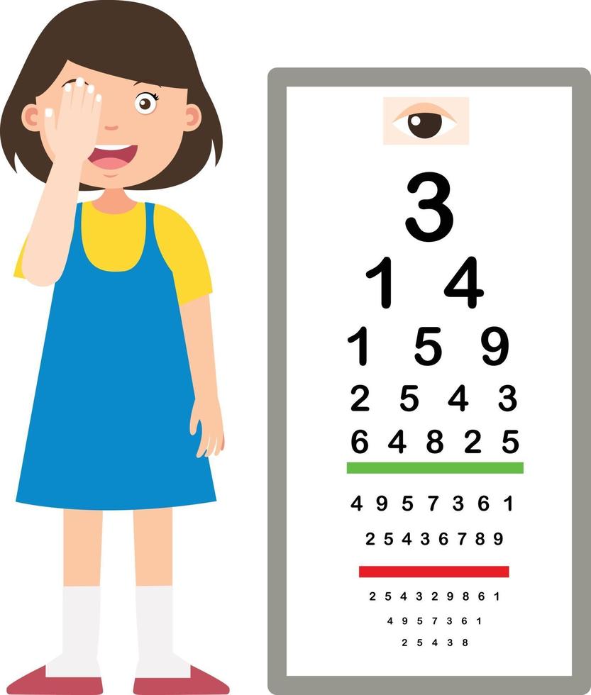 meisje met oogkaart test diagnostische illustratie vector