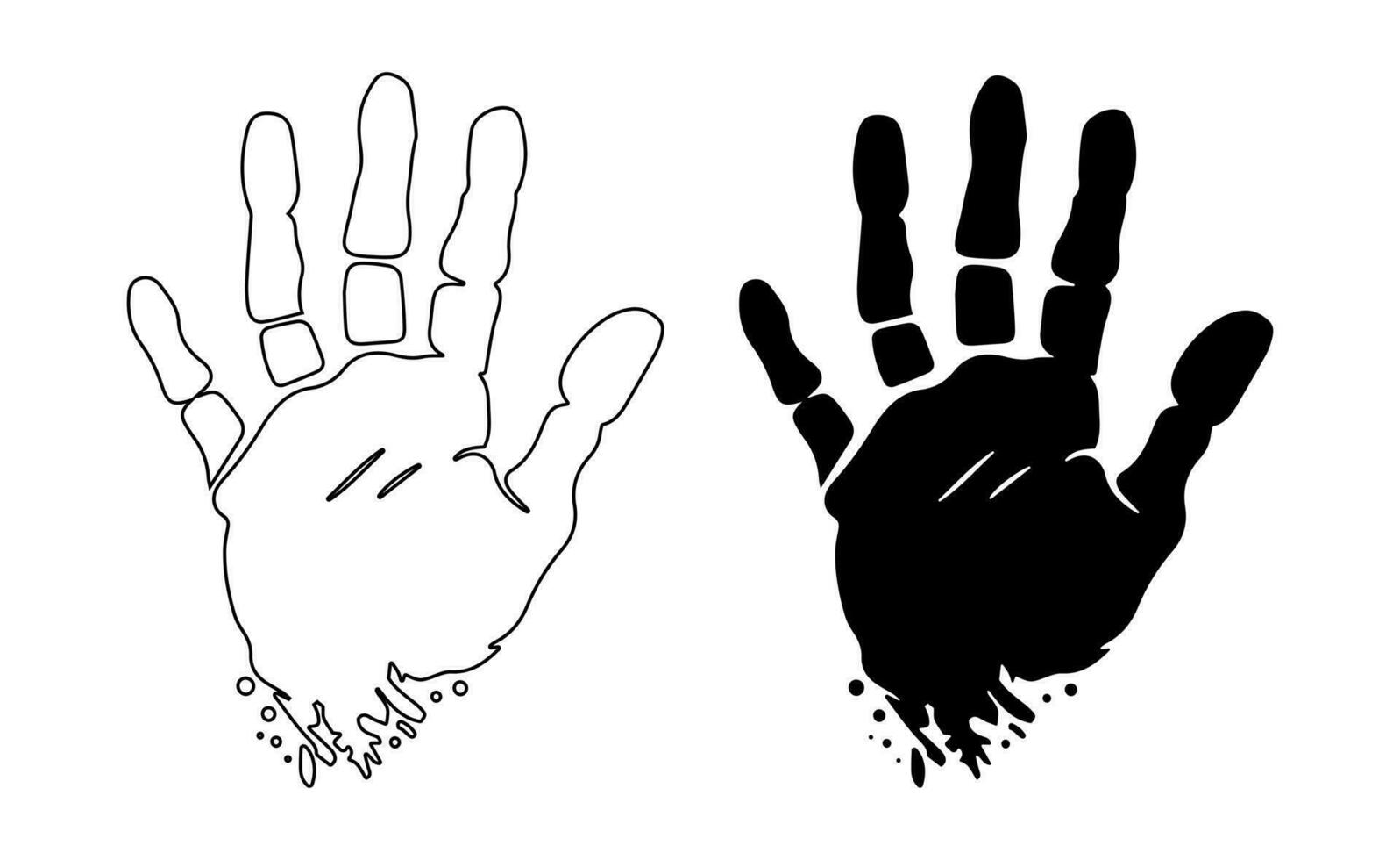 menselijk handafdruk. afdruk van een mannetje of vrouw hand. silhouet, schets. menselijk palm. icoon. vector geïsoleerd Aan wit. voor ontwerp, afdrukken, illustratie, textiel, kaart, poster, banier
