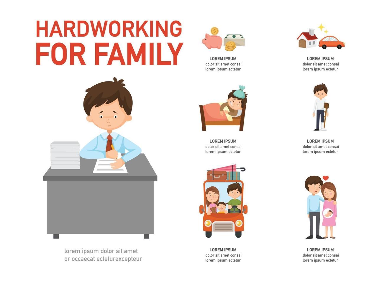 hardwerkend voor familie infographic, vectorillustratie. vector