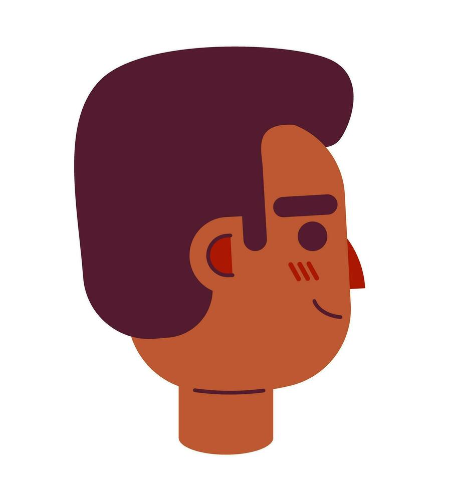 Afro-Amerikaans gelukkig vent kant visie 2d vector avatar illustratie. ontspannen zwart Mens tekenfilm karakter gezicht. millennial mannetje portret. gevoel inhoud vlak kleur gebruiker profiel beeld geïsoleerd Aan wit