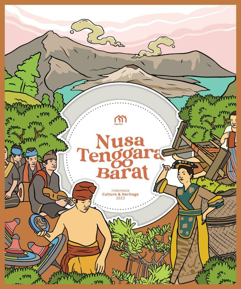 creatief cultureel ontwerp lay-out sjabloon achtergrond met Indonesisch illustratie van nusa tenggara vector