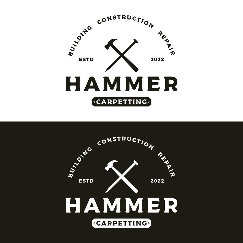 retro wijnoogst gekruiste hamer en nagels logo sjabloon ontwerp.logo voor huis reparatie onderhoud, timmerwerk, insignes, houtbewerking. vector