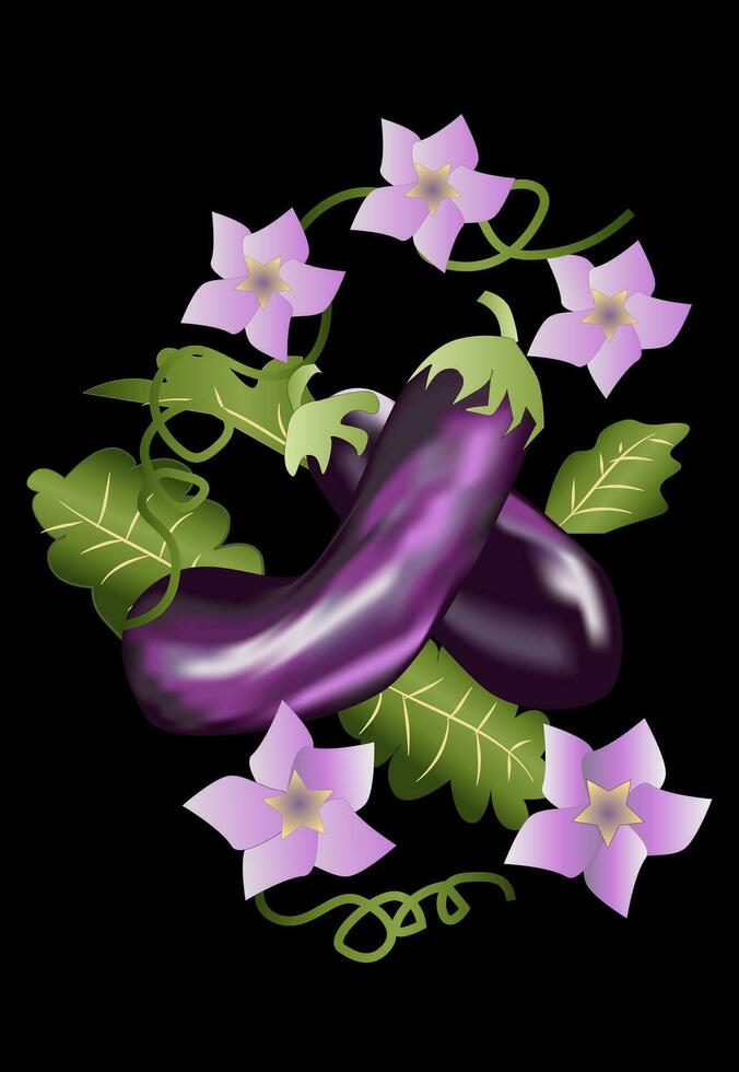 aubergine en bloem vector