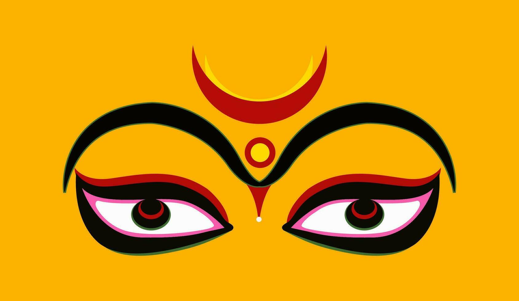 het is een mooi illustratie van heer durga's ogen met een rood half rood maan. vector