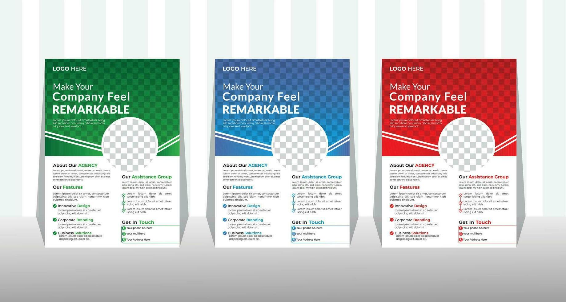 zakelijke bedrijf folder en brochure Hoes ontwerp lay-out achtergrond met drie kleur variaties, vector sjabloon in a4 maat.