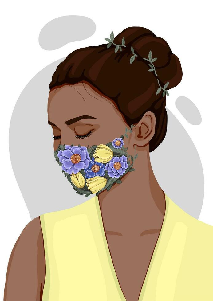 vrouw in bloemen masker. vector