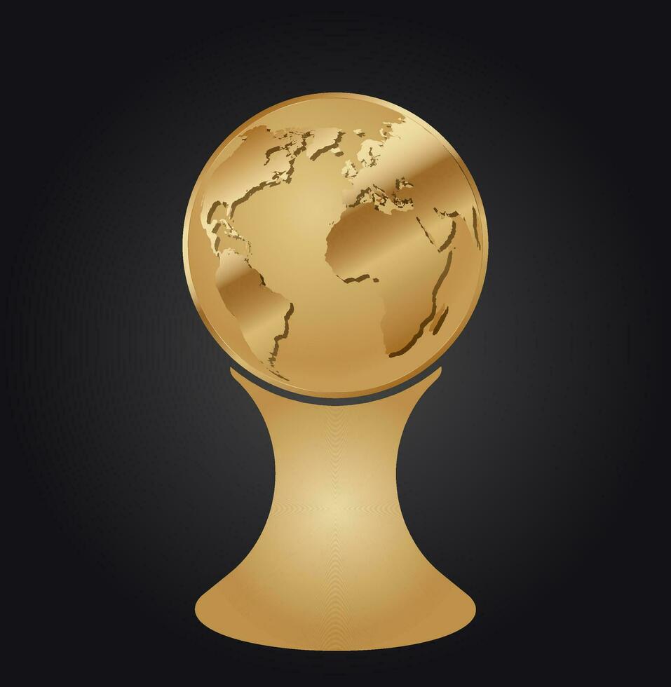 gouden wereld wereldbol Europa, Afrika en Amerika goud wereld kaart trofee vector