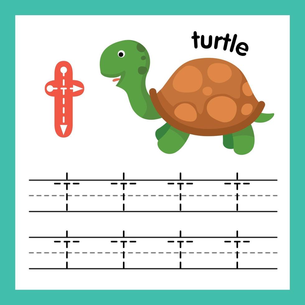 alfabet t oefening met cartoon woordenschat illustratie, vector