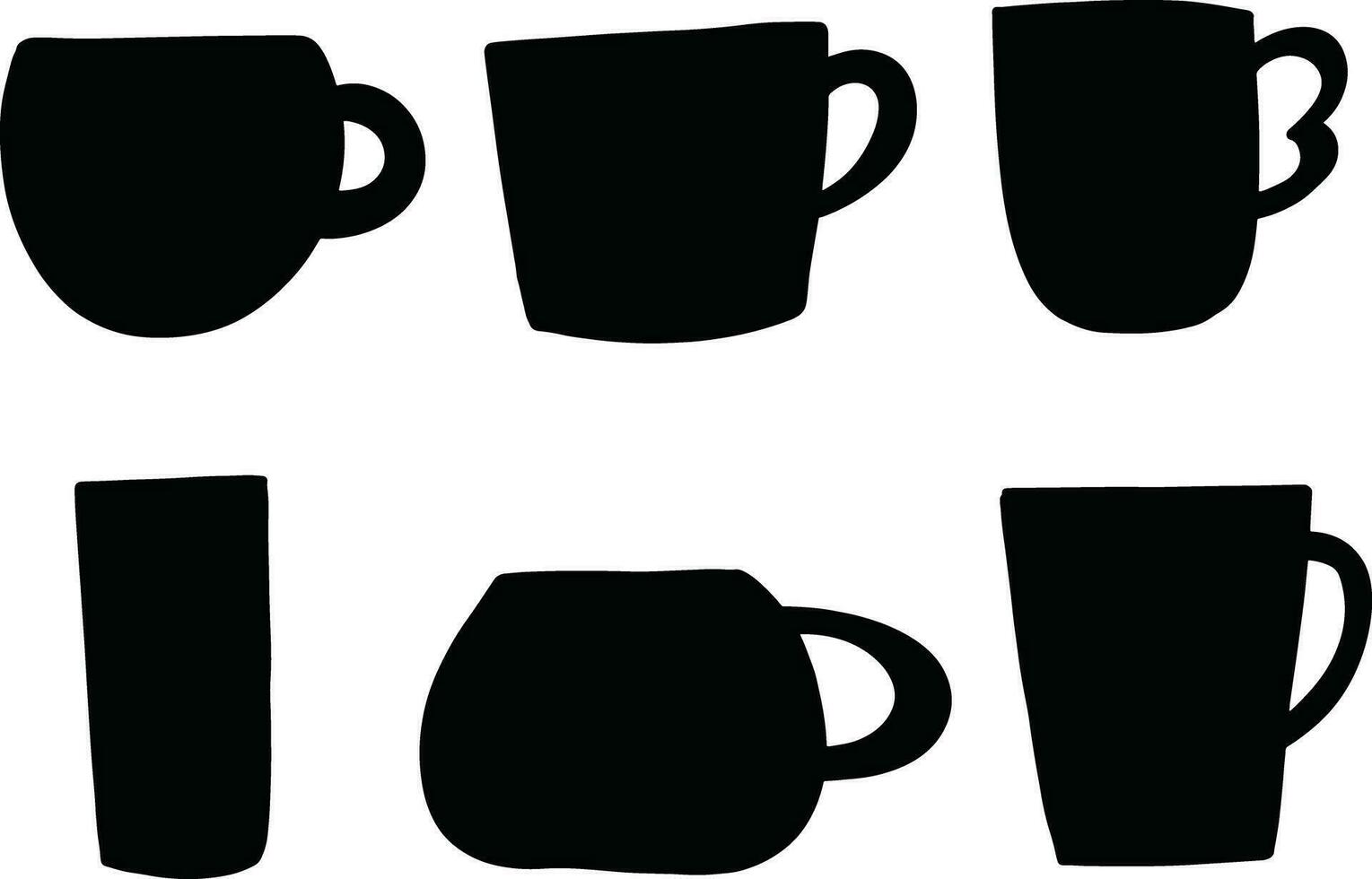 zwart silhouetten van cups van verschillend vormen geïsoleerd Aan een wit achtergrond vector