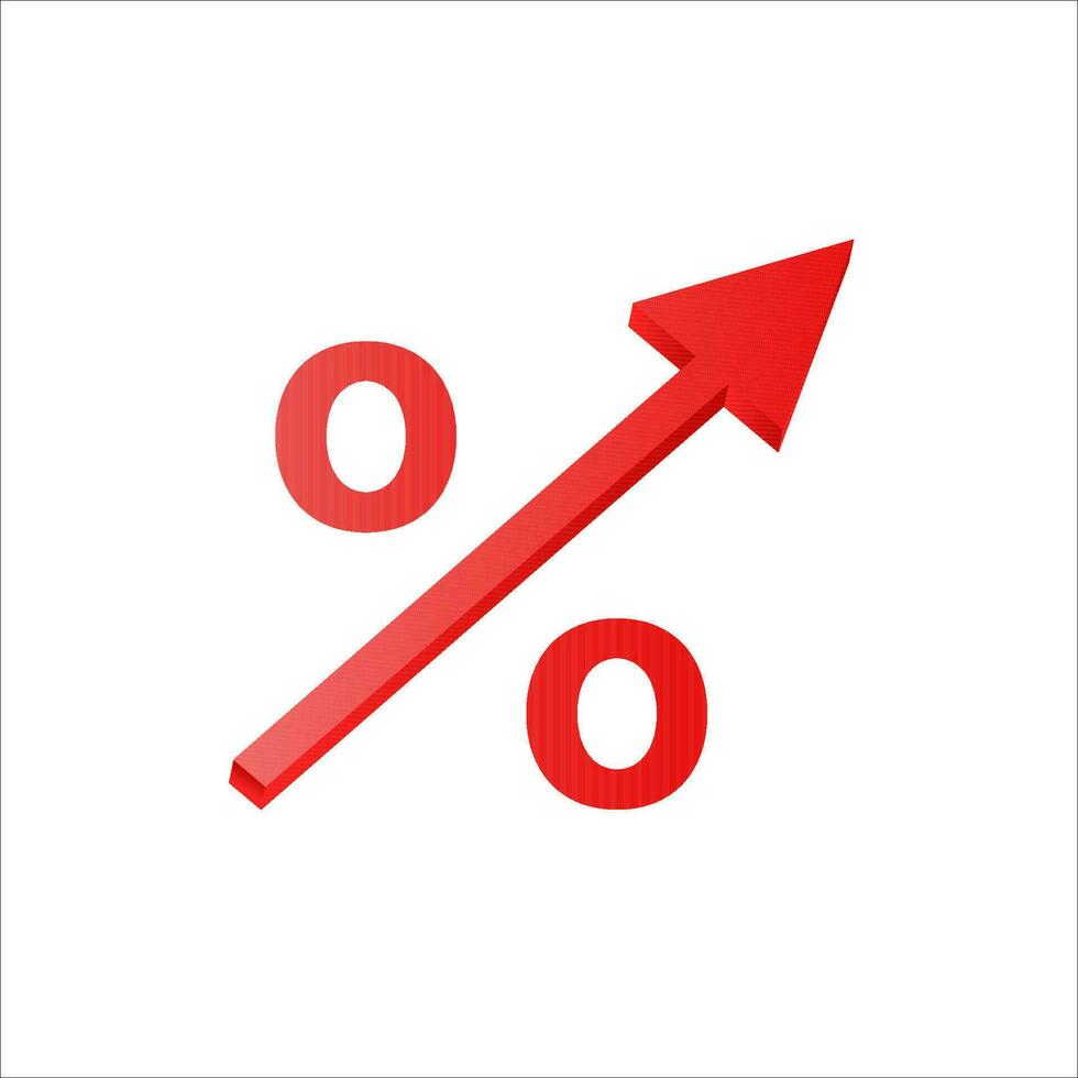 interesseren tarief groei symbool vector. procent groei 3d rood icoon vector