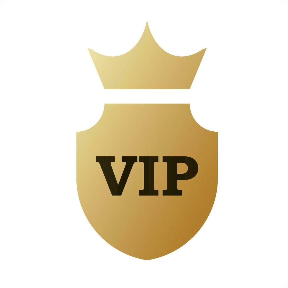 gouden schild met vip kroon. decoratief premie certificaat voor uitnodiging met exclusief embleem en elegant ontwerp voor beroemd en rijk vector bezoekers