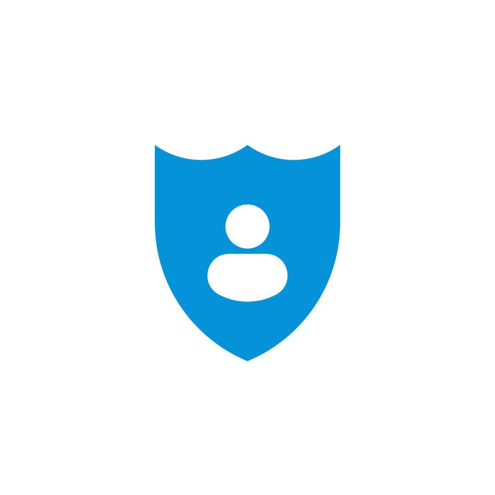 blauw schild met menselijk figuur icoon. abstract symbool van veiligheid systeem en bescherming van gebruiker gegevens en voogdij vector leven